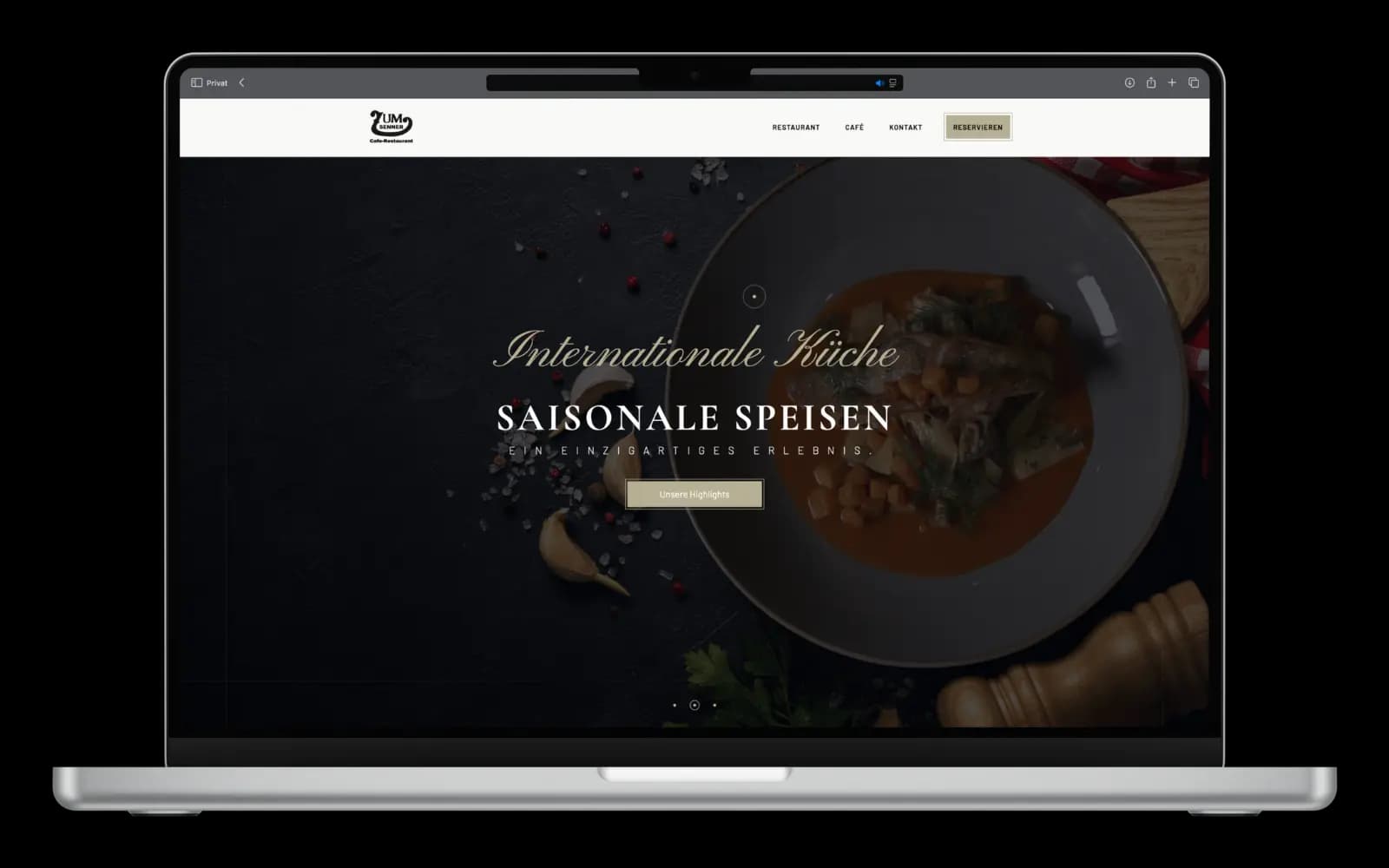 Mit EasyWeb umgesetzte Website von Restaurant zum Senner