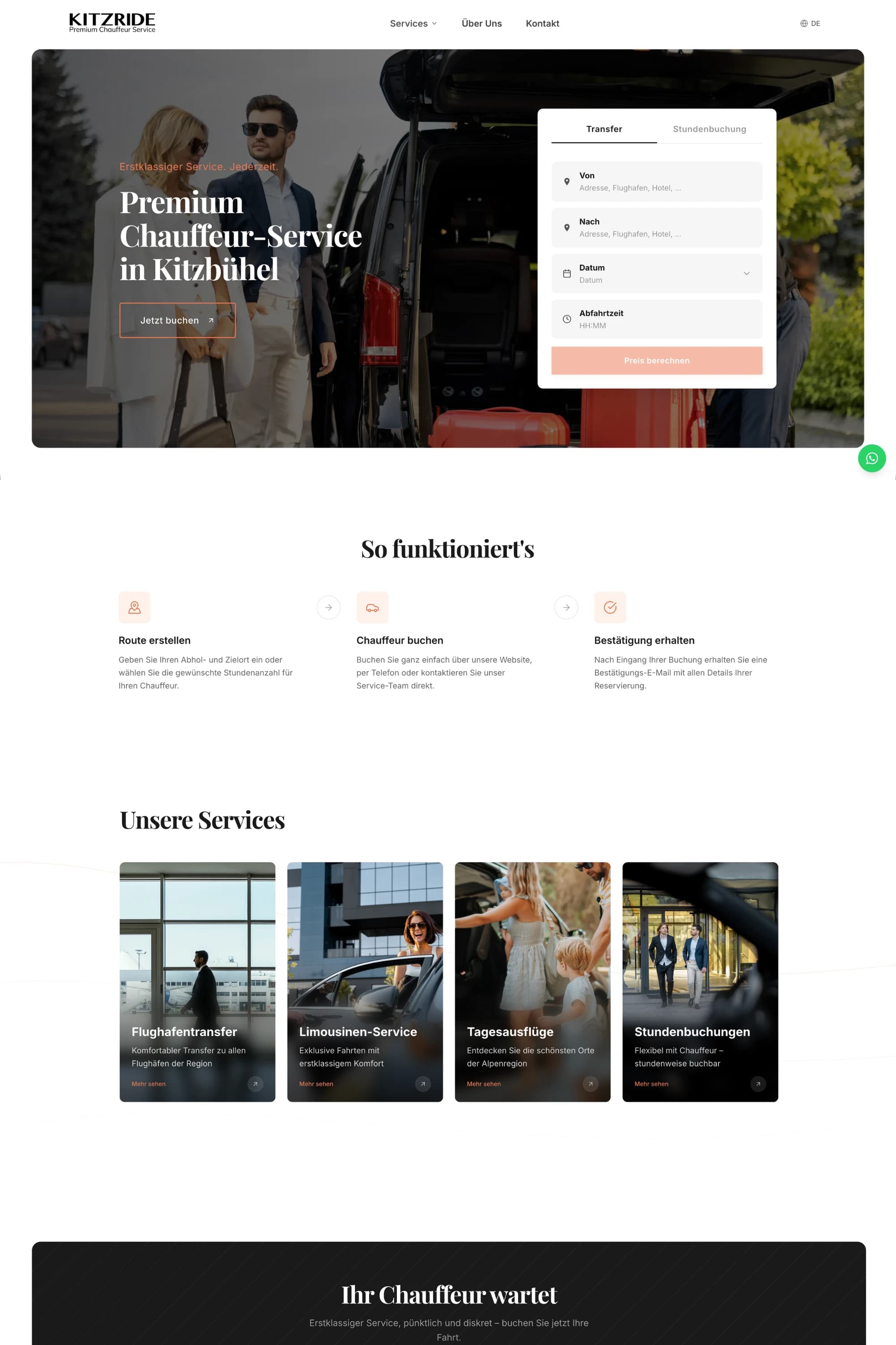 Mit EasyWeb umgesetzte Website von Kitzride