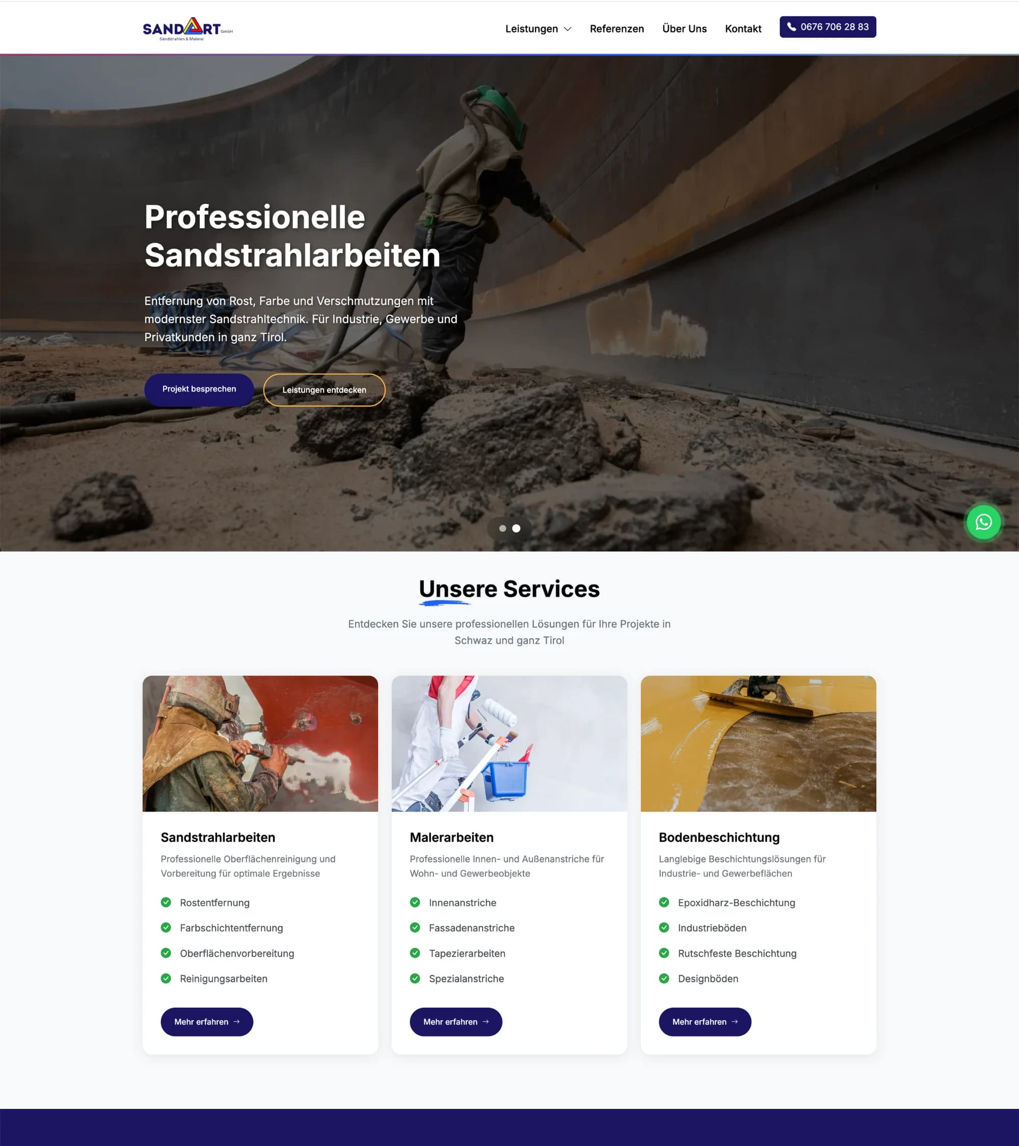 Mit EasyWeb umgesetzte Website von SandArt GmbH