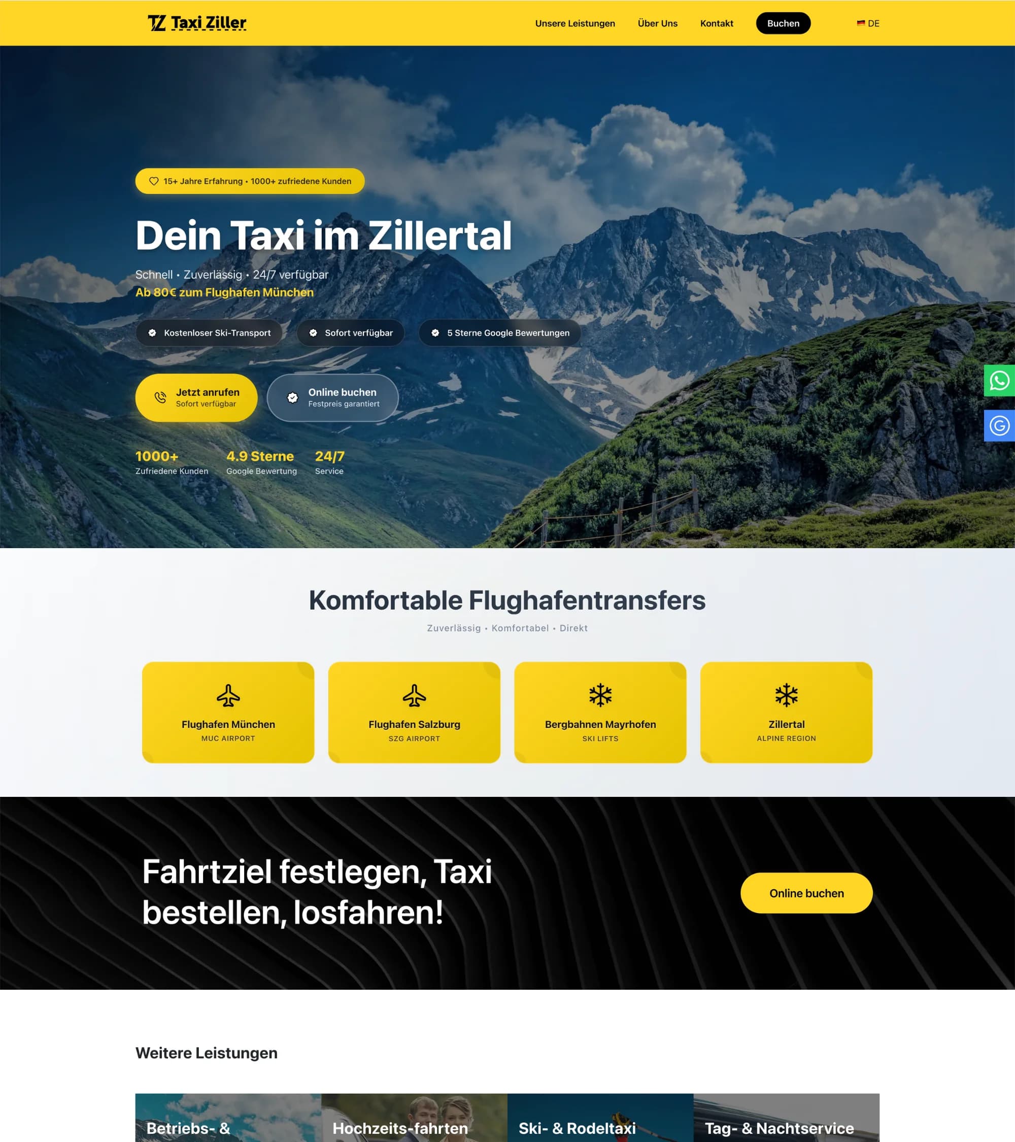 Mit EasyWeb umgesetzte Website von Taxi-Ziller