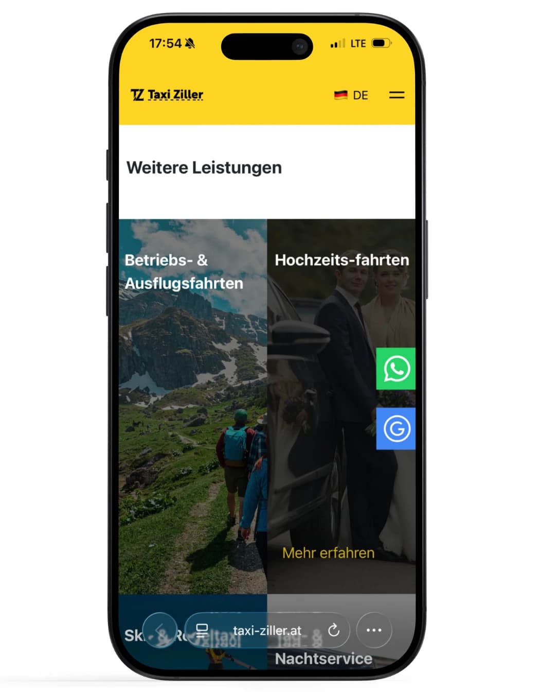 Mockup der Website von Taxi-Ziller